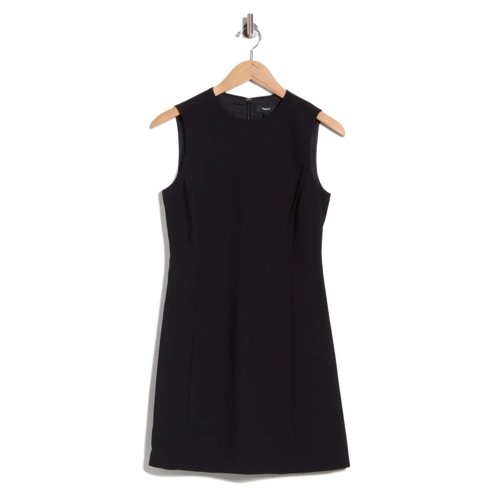 Theory Easy Flare Dress Black Admiral Crepe Sleeveless A-Line P0109603 Size 8